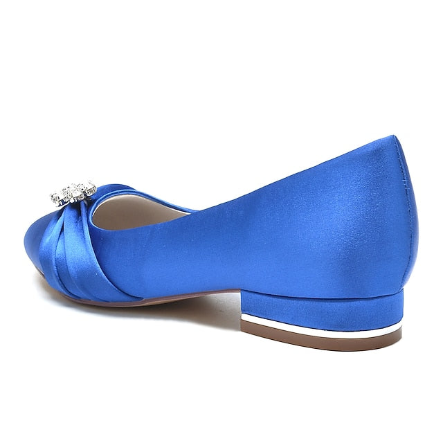 with Flats Light Women's Satin Wedding Rhinestone Blue