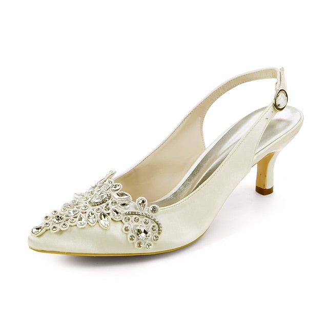 Slingback Heels Crystal with for Women Beige - Embellishment