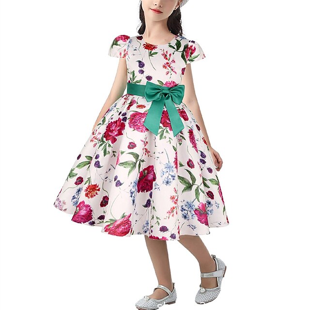 Party Floral Sleeve Kids Girls' Short Dress Flower