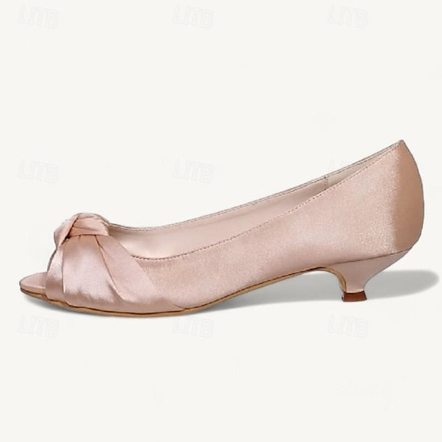 Heels Blush - Satin Women's Peep-Toe Kitten Pink Elegant