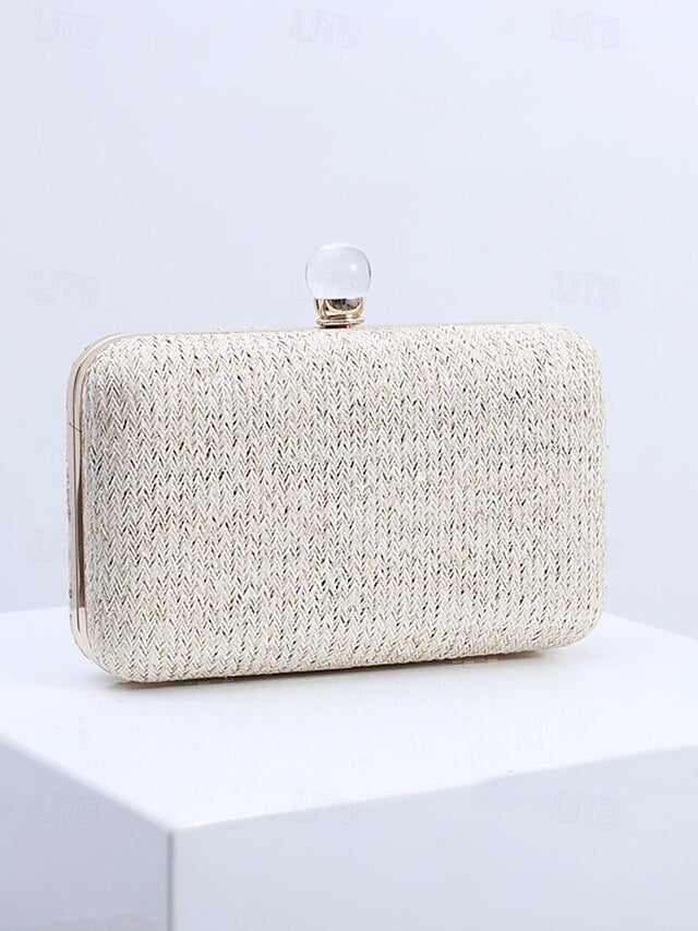 Pearl Stylish Straw Purse Elegant Clasp - Clutch with