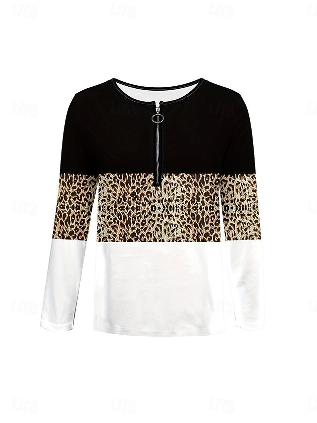Women's T Shirt Zipper Print Graphic Leopard Geometric