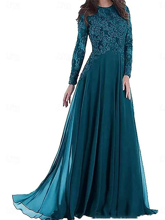 Party Dress Bride of Floor Mother the Elegant Neck Crew A-Line