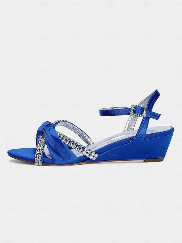 Green Women's Wedge - Satin Knot Sandals Rhinestone