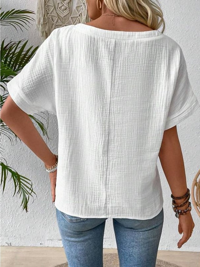 Women's T Shirt Faux Cotton Linen Plain Fashion Modern