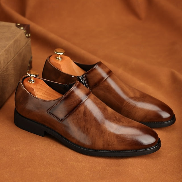 Men's Leather Business Shoes Slip-On Loafers Brown