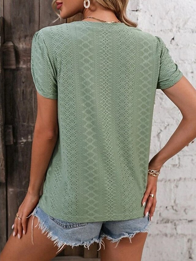 Women's T Shirt Tee Top Eyelet Plain Fashion Stylish