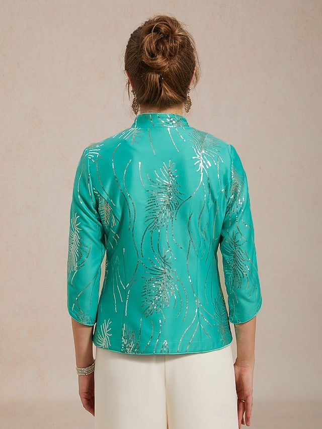 Women's Sequin Tops Twinset Sequins Feather Elegant 3/4