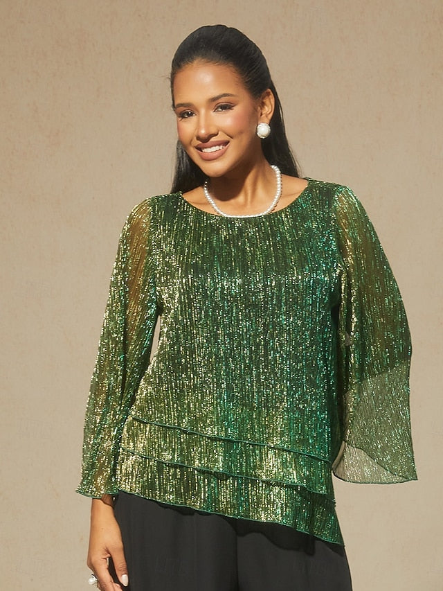 Women's Blouse Chiffon Tops Lace Tops Ruched Glitter Solid