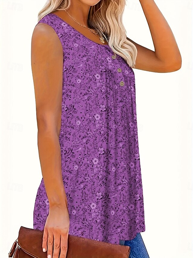 Women's Blouse Buttons Print Floral Casual Sleeveless V