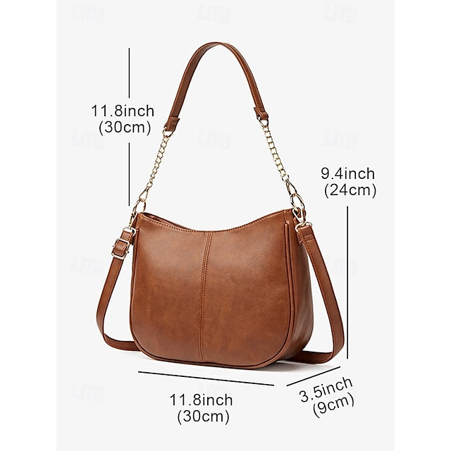 Chain Faux Shoulder with Leather Gold Brown Bag Women's