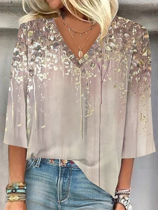 Women's Blouse Button Down Ombre Floral Graphic Stylish