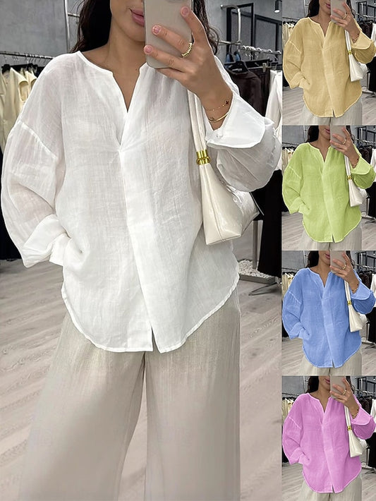 Women's Blouse Cotton Shirt Solid Color Daily Stylish Basic