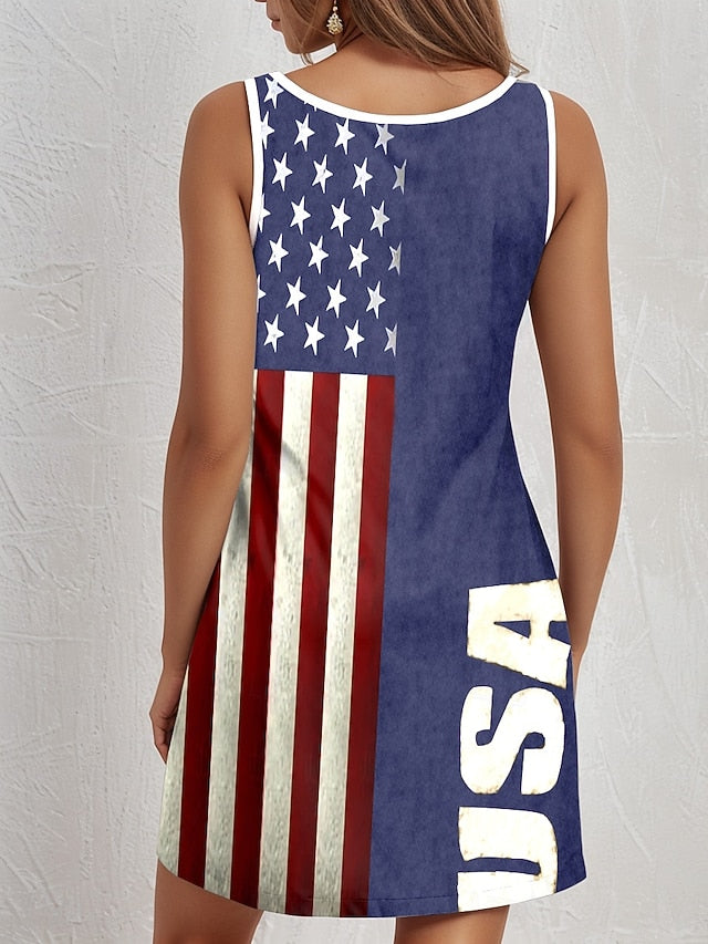 Women's Patriot Patriotic Veteran Mini Dress A Line Dress
