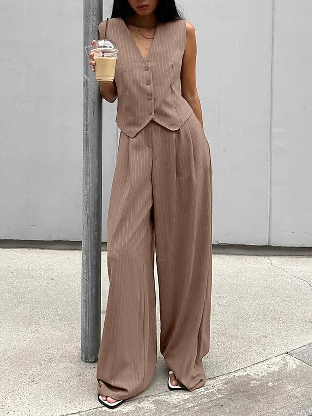 Women's Two Piece Sets Vest Pants Sets Sleeveless V Neck