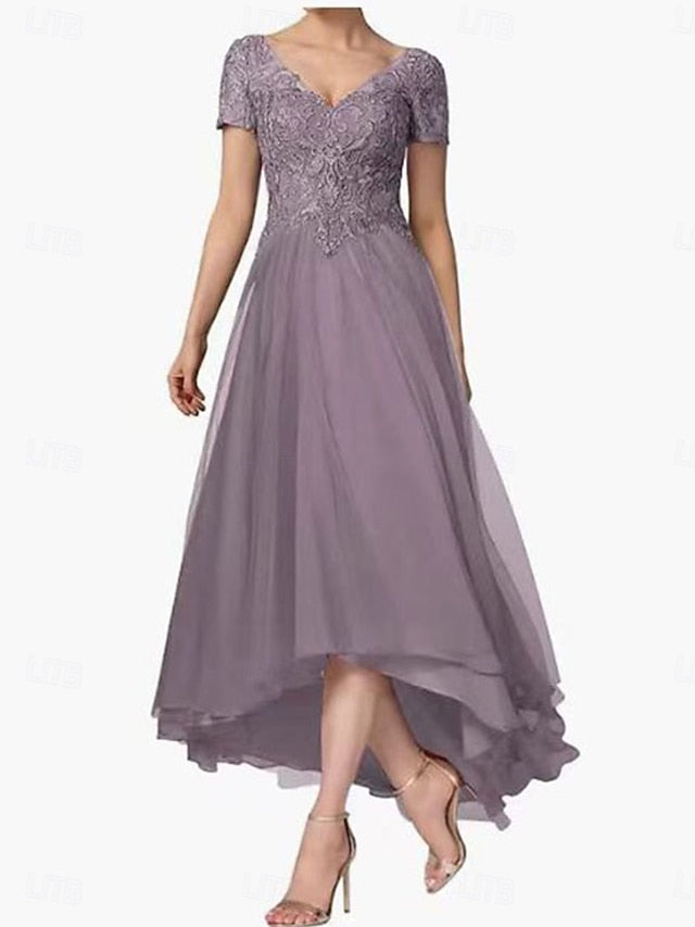 V Neck Elegant Dress Mother Asymmetrical A-Line Bride of the