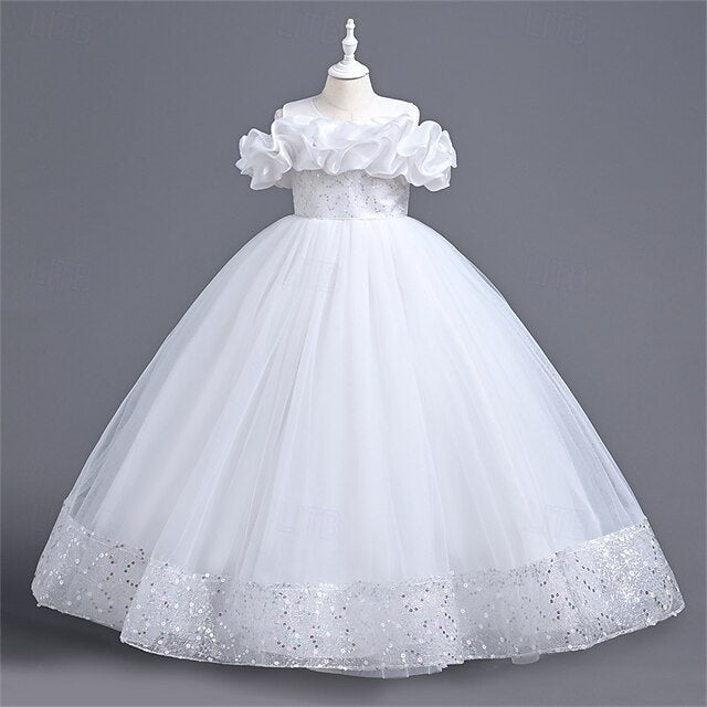 Flower Color Girls' Dress Kids Party Solid Girl