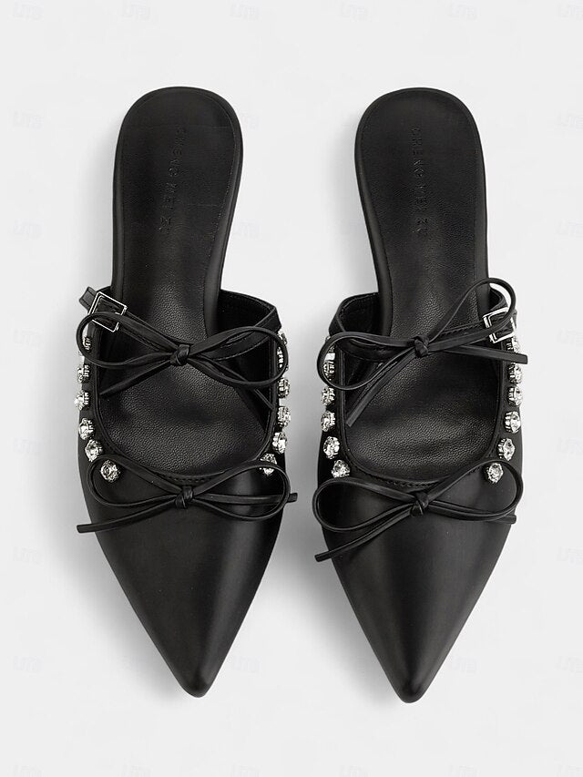 Women's with Rhinestone Pointed Toe Black Flats