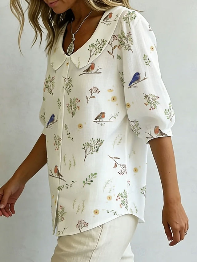 Women's Shirt Floral Graphic Bird Elegant Bohemia Vacation