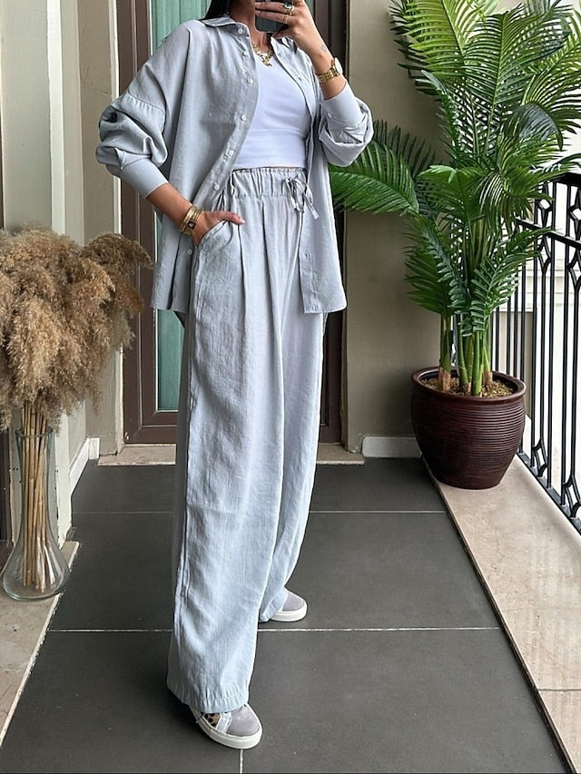 Women's Shirt Pants Sets Bolero Top Long Sleeve Shirt