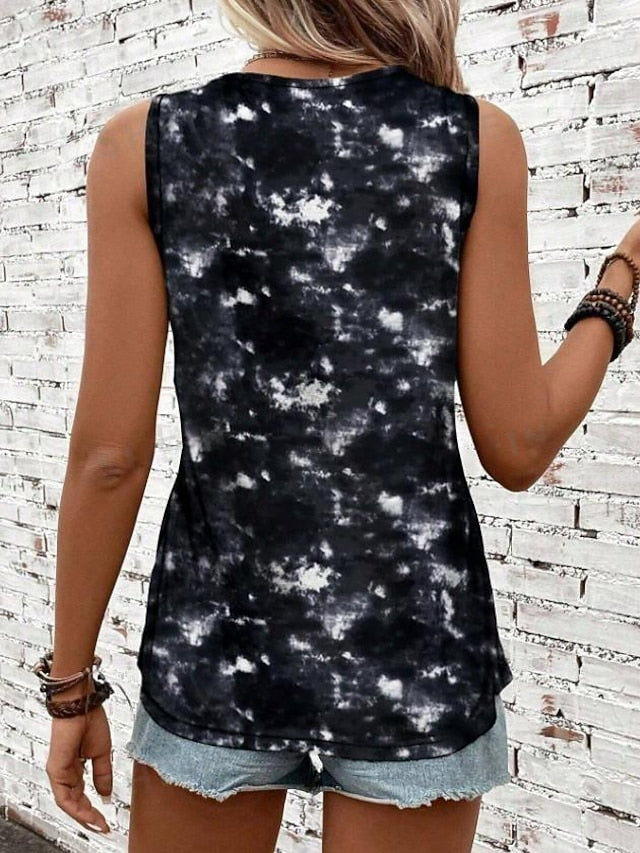 Women's Camisole Tank Top Tie Dye Vest Black Sleeveless