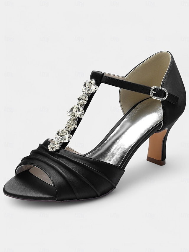 Satin White Bridal Detail Crystal Heels Open-Toe with –