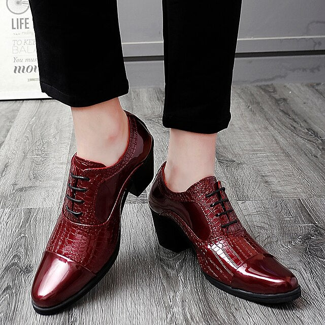 Crocodile Leather Oxford Faux Men's Black Patent Pattern