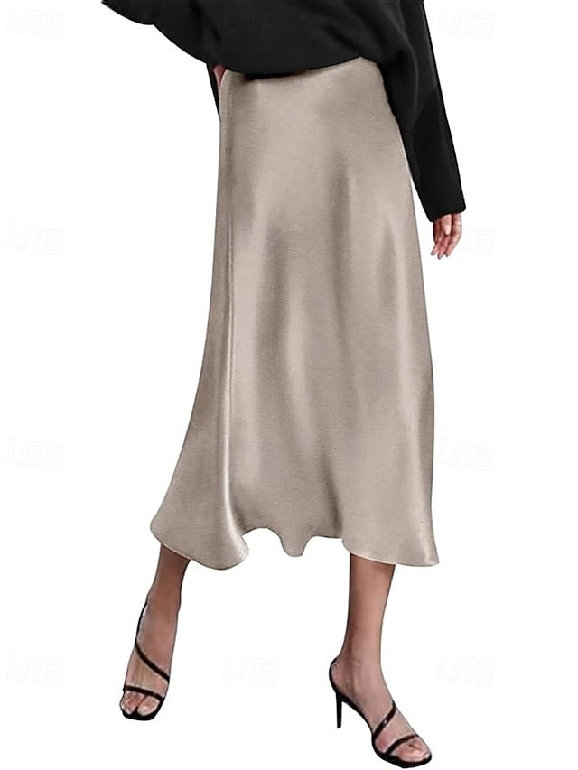 Women's Elegant Fashion Casual Midi Mid Rise Skirts Plain