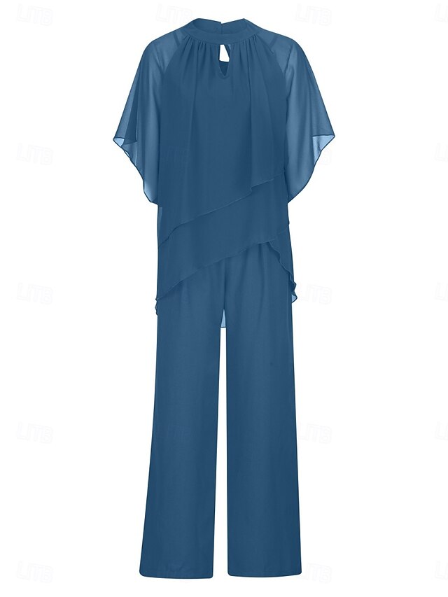 Women's Pants Sets 3/4 Length Sleeve Crew Neck Solid Color