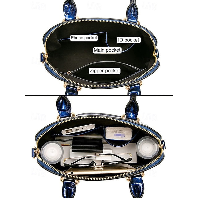 Elegant Tote - Leather Shiny Bag Women's Green Patent