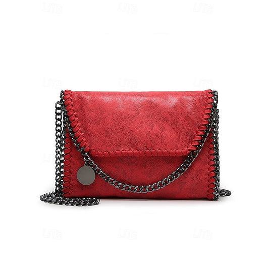Red Shoulder with Bag Whipstitch Chain Faux Leather Detailing