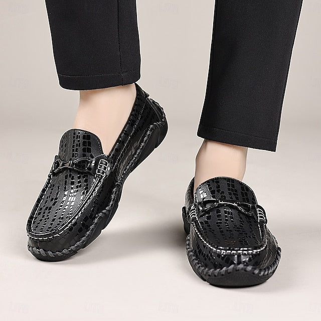 – Driving Black Crocodile Men’s Textured Moc-Toe Loafers