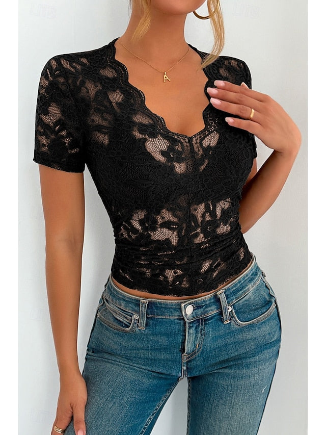 Women's Blouse Lace Tops Lace Plain Stylish Modern Short