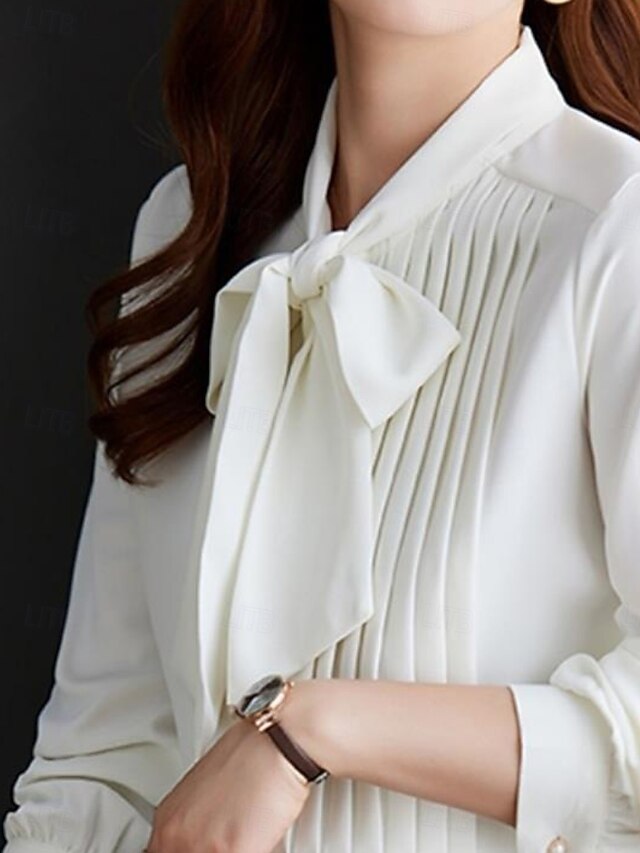 Women's Shirt Blouse Chiffon Tops Pleated Buttons Plain