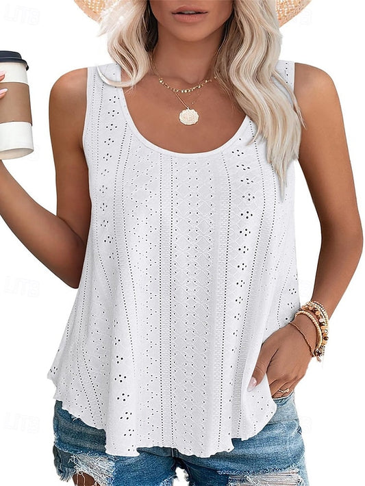 Women's Texture Blouse Eyelet Top Pointelle Tee Summer Tops