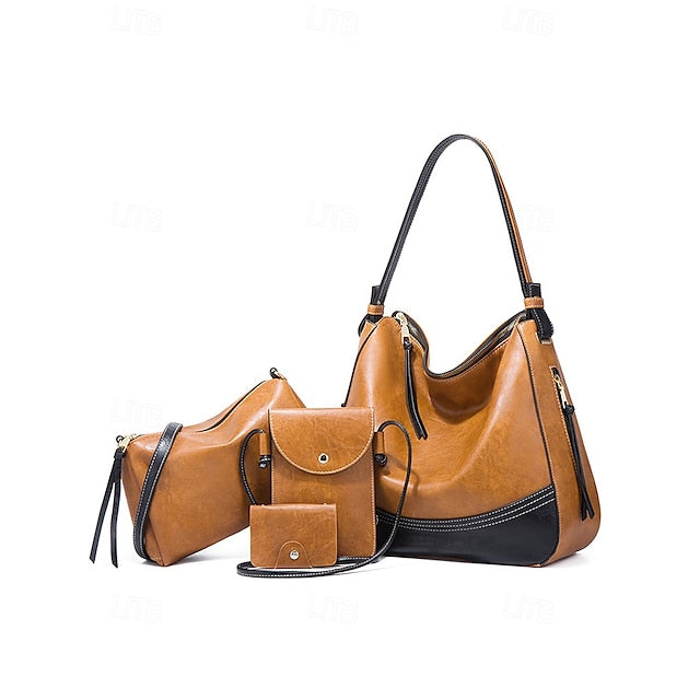 – Shoulder Handbag Set Faux Women's 4-Piece Leather Bag