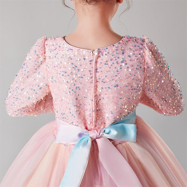 Long Girl Party Solid Flower Girls' Kids Color Dress