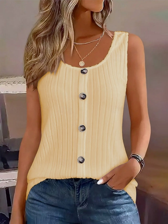 Women's Tank Top Buttons Solid Color Fashion Stylish