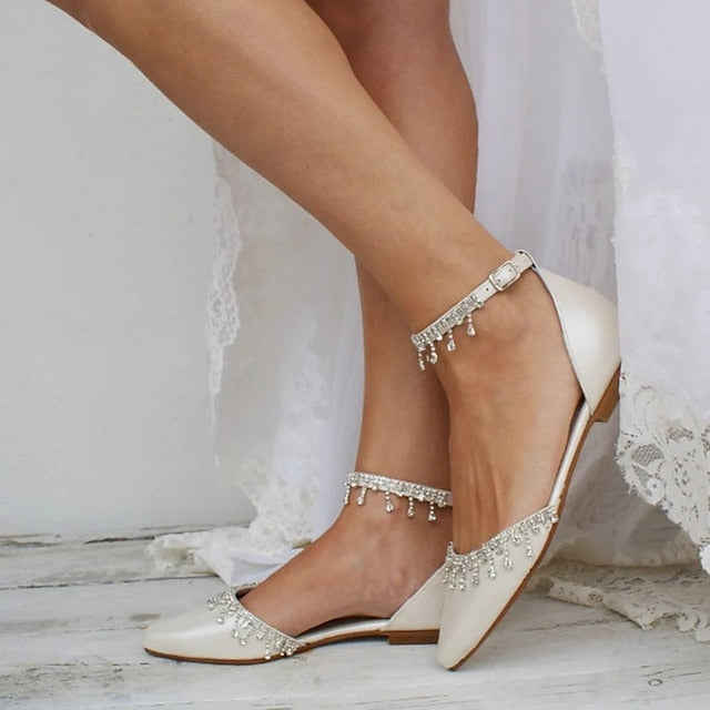 Bridal with Flats Shoes Elegant Women's Wedding White –