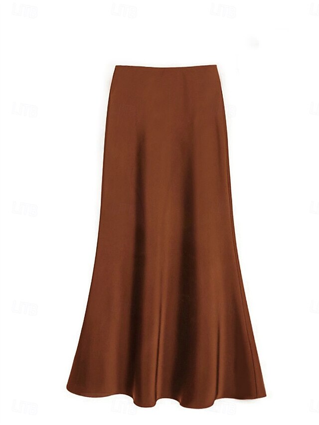 Women's Satin Skirts Elegant Vintage Fashion Casual Maxi