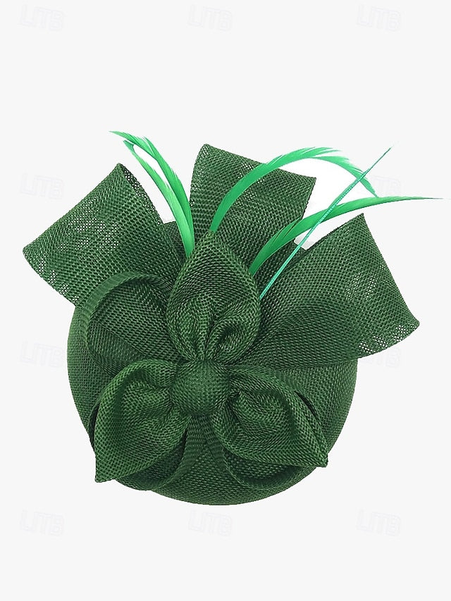 Women's Fascinator and Feather Bow Hat Green Accents with
