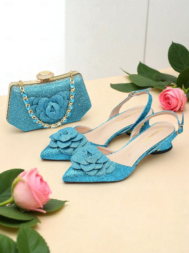 Evening Glitter Heels Clutch Matching and Slingback Women's
