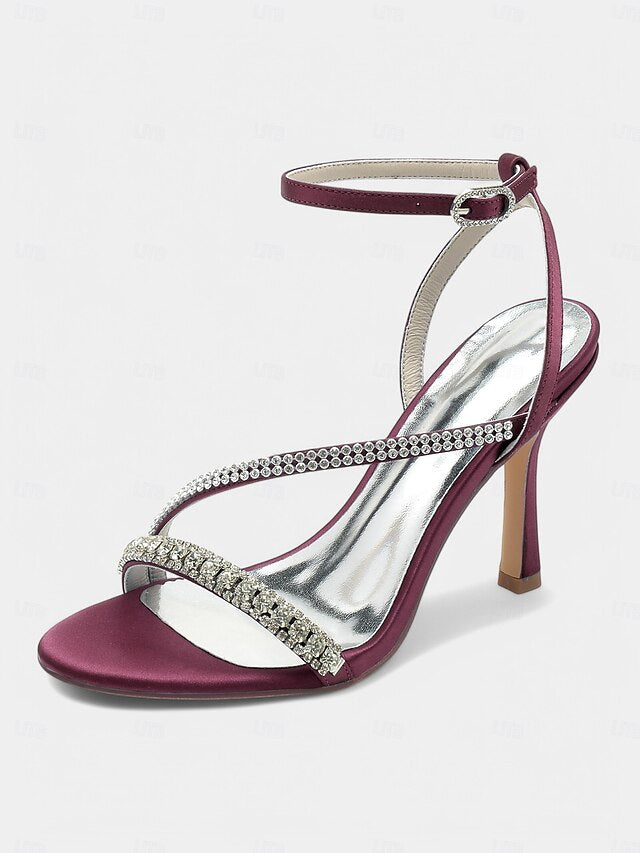 Sophisticated Rhinestone Satin Champagne Strappy – Heels