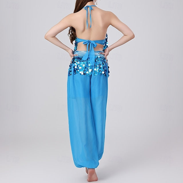 Belly Dance Top Pure Color Splicing Sequins Women's