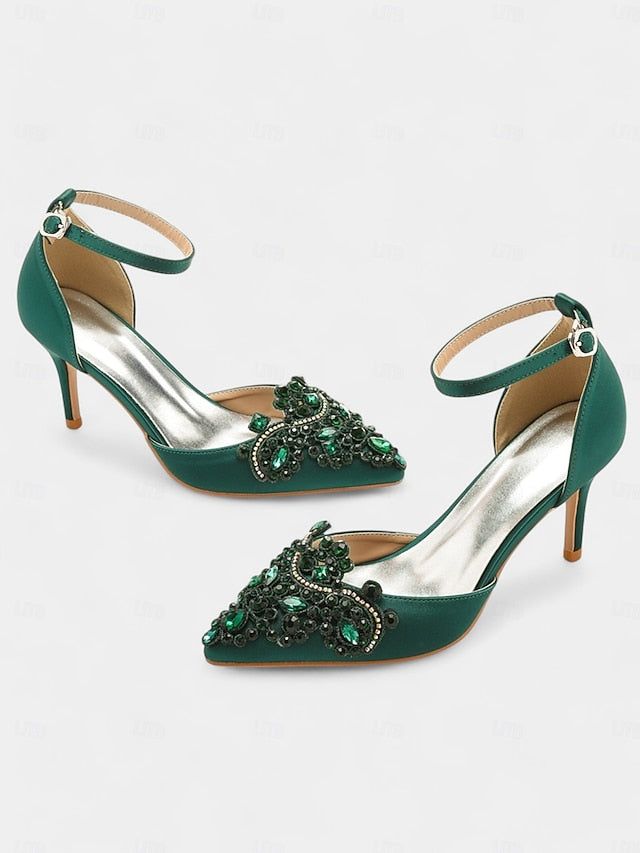 Strap Pointed Ankle Women's Satin Green – Heels Emerald