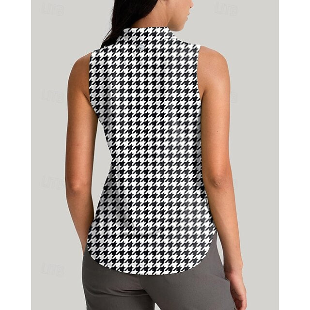 Women's Houndstooth Sport Shirt Golf Polo Shirt Tennis
