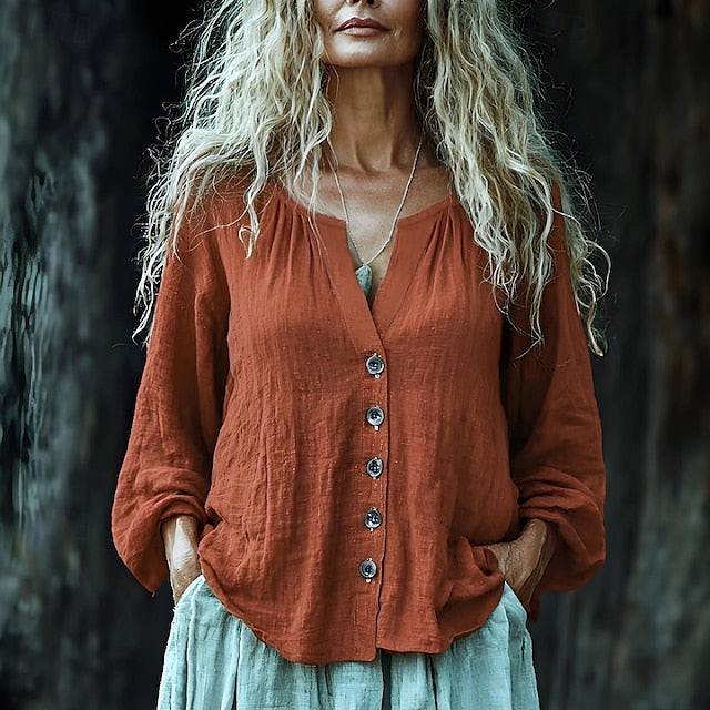 Women's Shirt Cotton Linen Shirts Boho Shirt Linen-Inspired