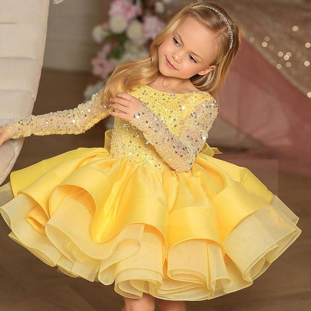 Long Spring Summer Sequin Sleeve Dress 3D Fall Girls'