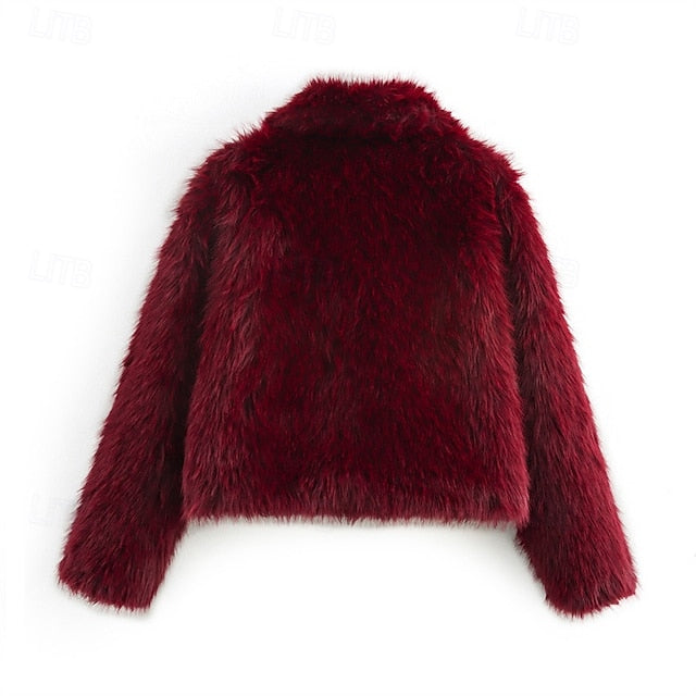 Fur Comfortable Warm  Women's Coat Faux Buttons Furs