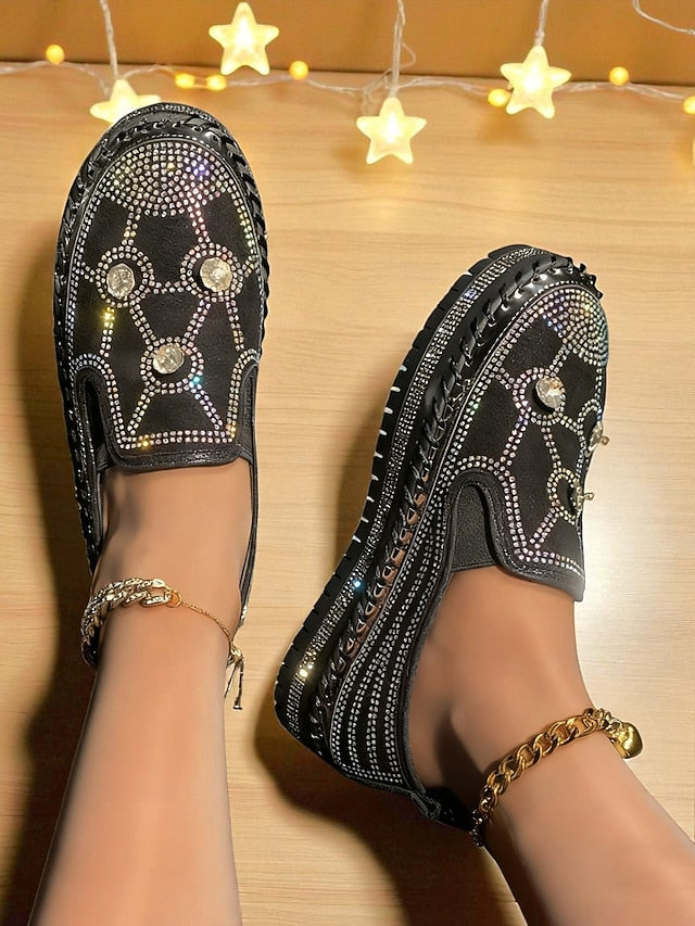 Rhinestone Red Sneakers Studs with Slip-On Platform Women's